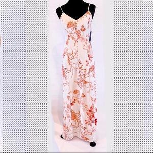 NWT Lulu’s white and coral floral maxi dress S